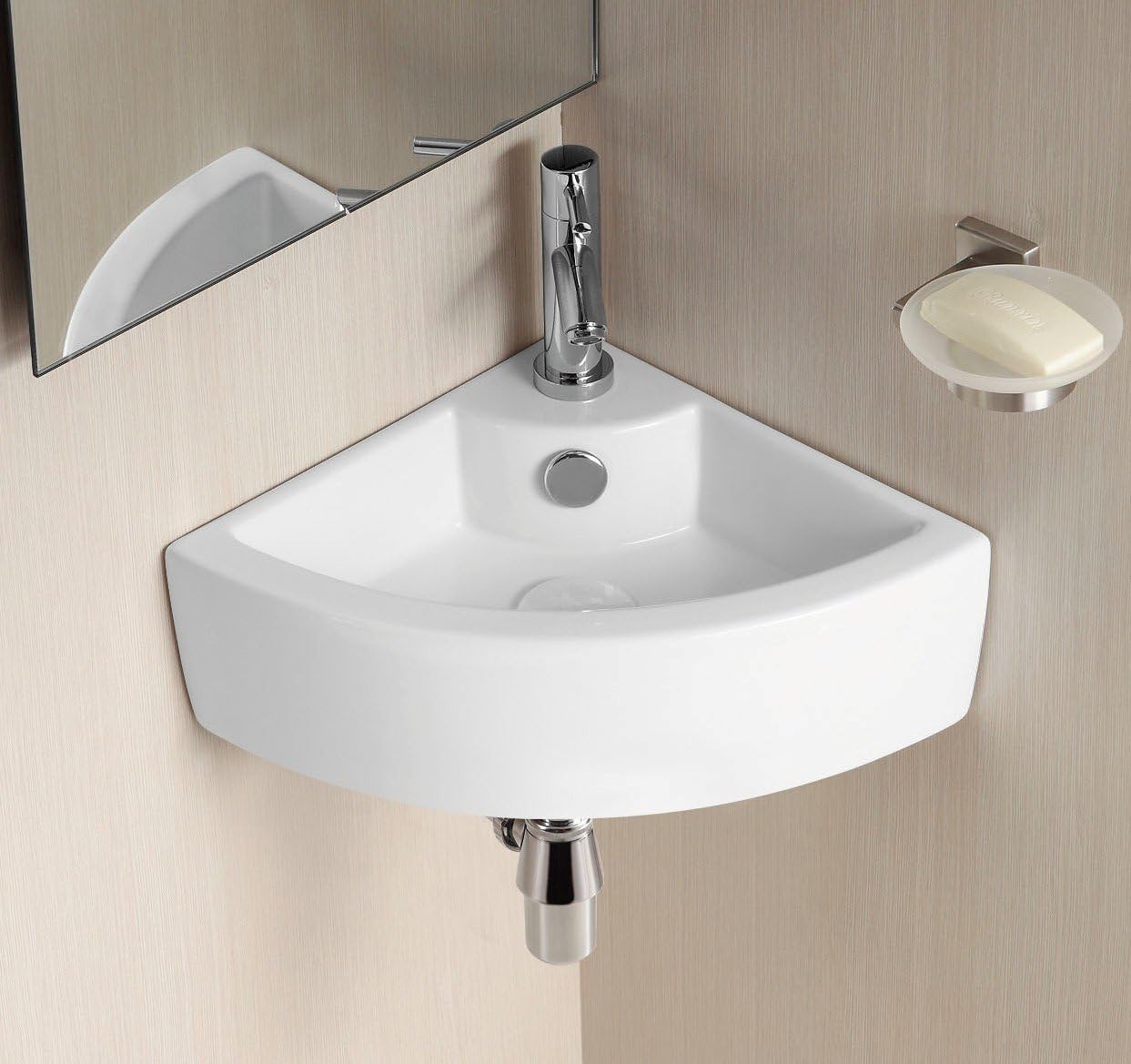 Palmas Wall Mounted Bathroom Corner Basin with Push Click Waste