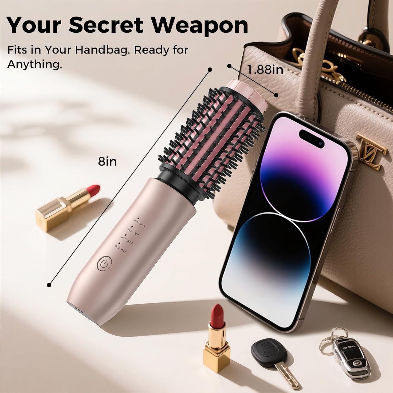 CARESKY® Cordless Curling Iron Brush, Rechargeable Battery Curling Iron with 200 Million Negative Ions, Portable Travel Curling Iron Brush, Cordless Heated Round Hair Curler Brush for Styles,Touch-Up