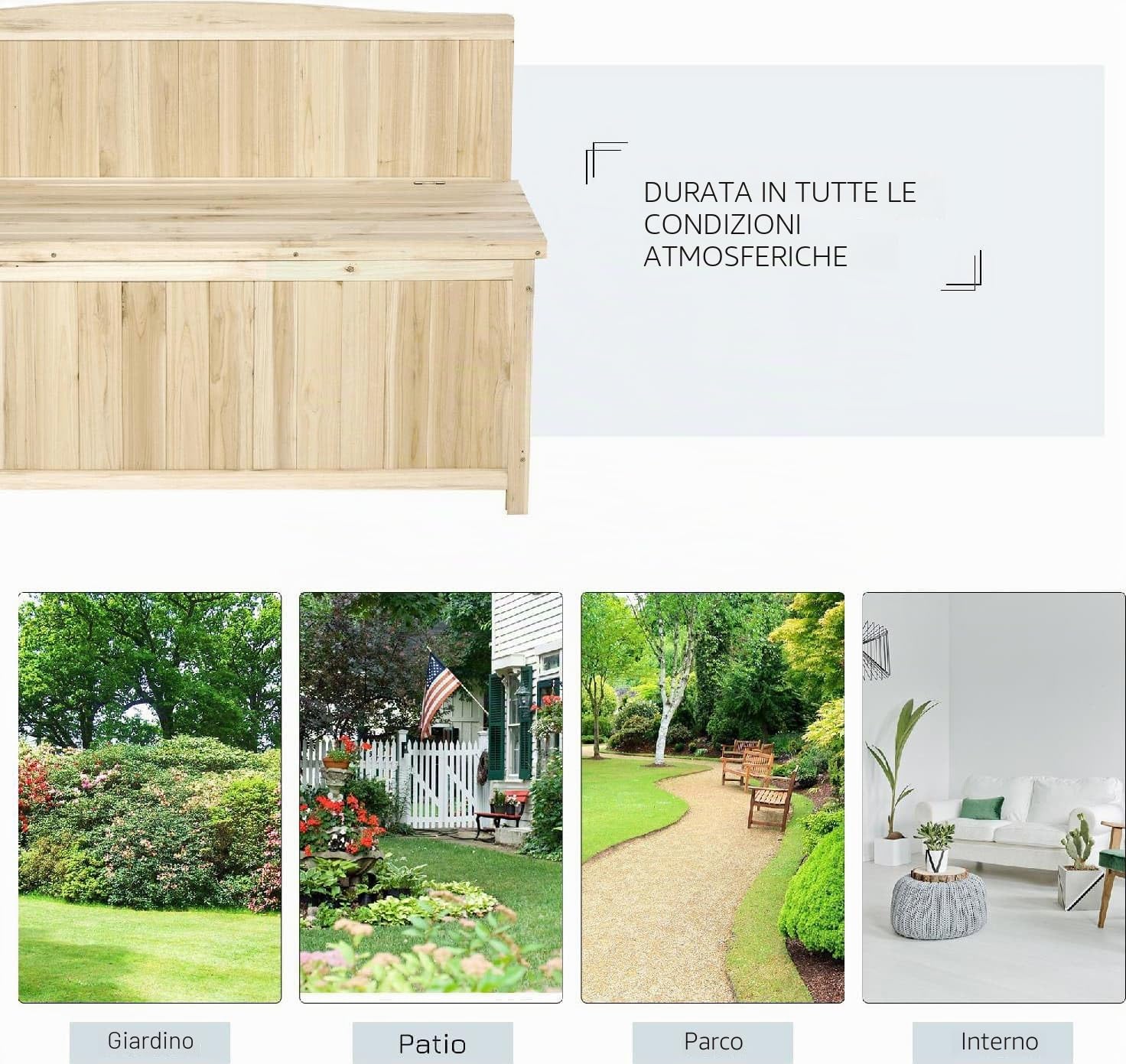 Panchina da esterno giardino, con Vano Contenitore, 115x45x75cm, in legno