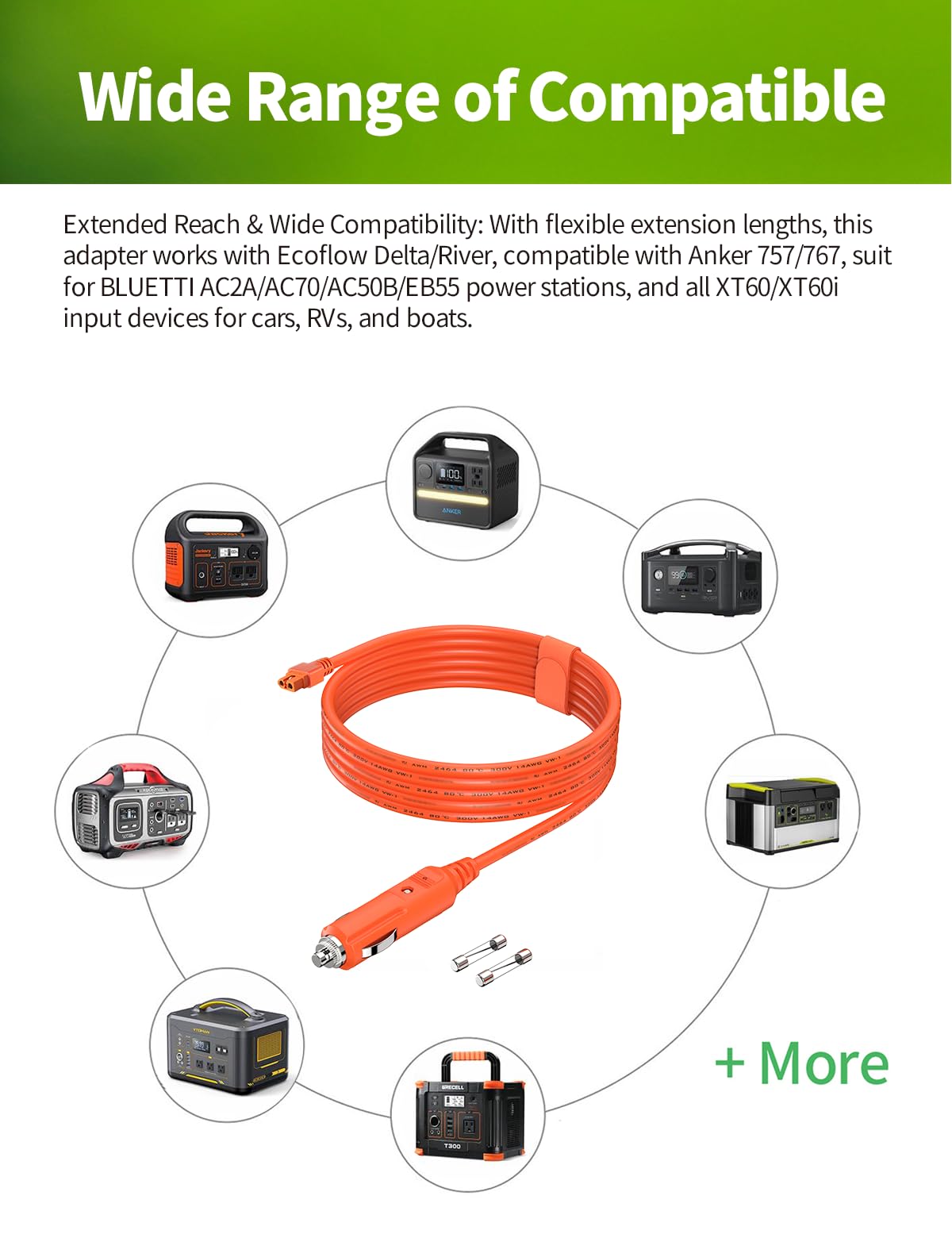 XT60i auf Zigarettenanzünder Kabel, 14AWG 12V/24V Ladekabel für Powerstation & Solargenerator – Kompatibel mit ECOFLOW, Anker, DJI – 2m Verlängerungskabel für Auto, Wohnmobil