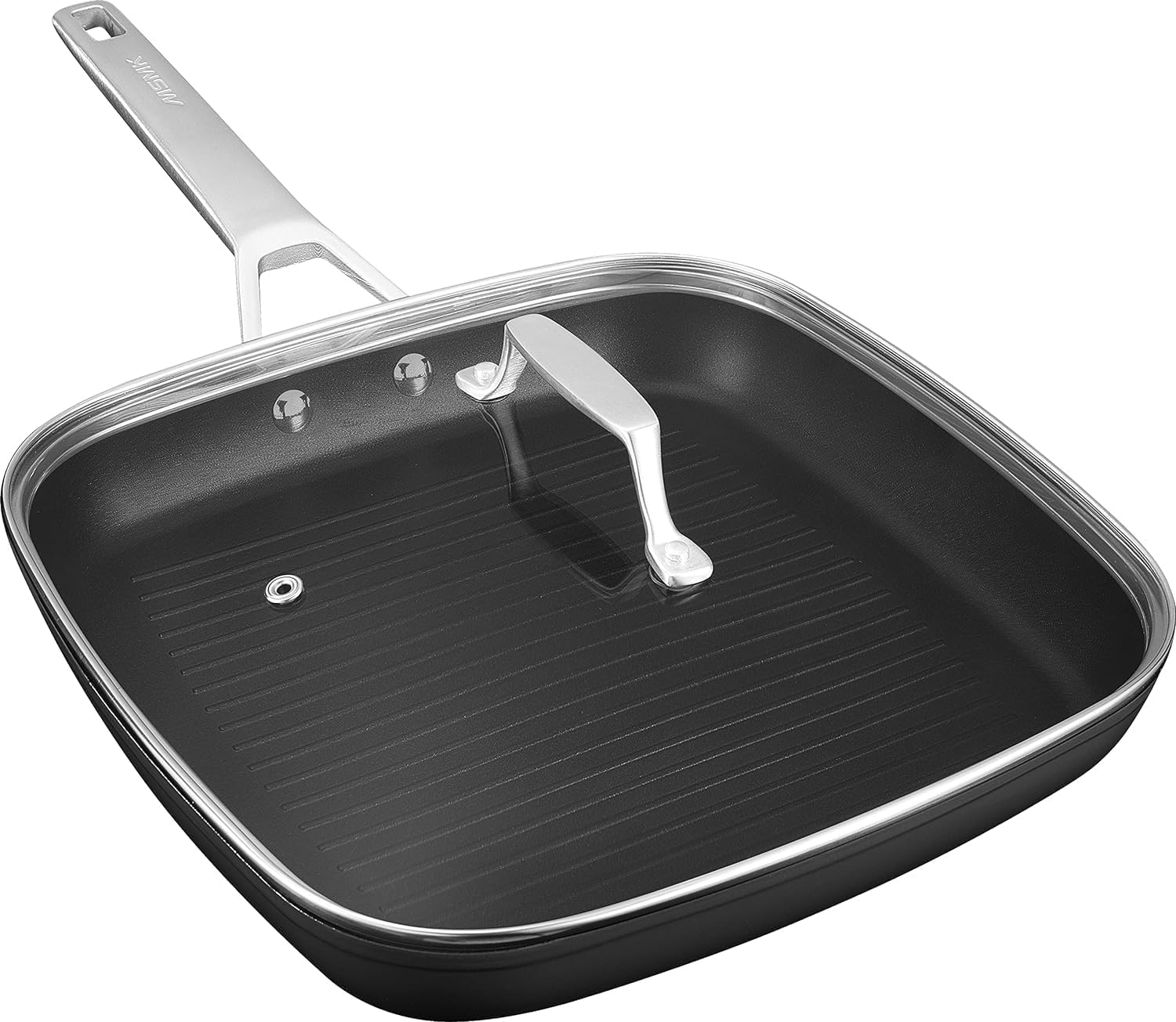 MsMk Square Grill Pan with Lid, 9.5 Inch Titanium and Ceramic Nonstick Grilling Skillet Pan?Stay-Cool Handle?Compatible with All Stovetops?PFOA Free?Dishwasher & Oven Safe?Indoor Chicken Skille