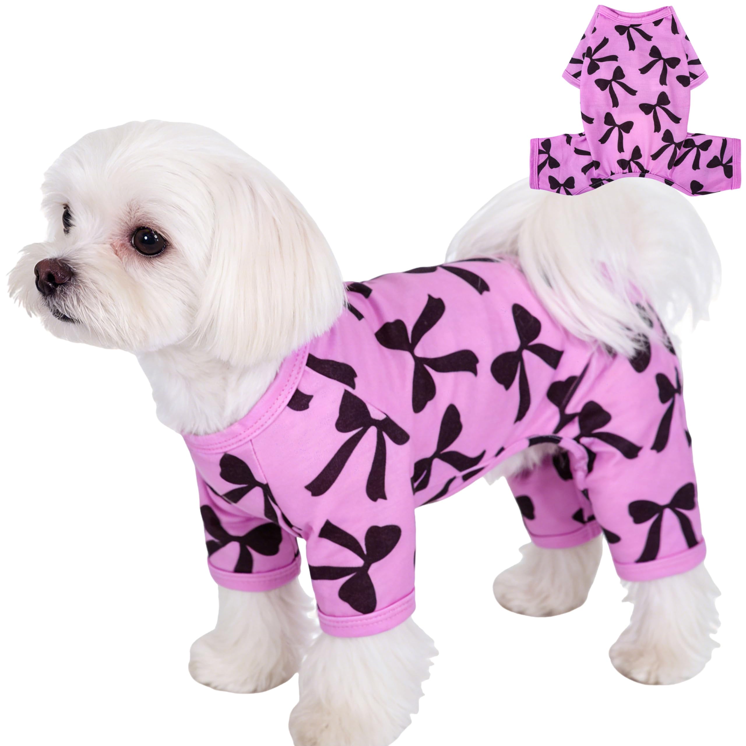 Dog Summer Pajamas Onesie Soft Breathable Puppy Jumpsuit Lightweight Dog Clothes for Small Medium Dogs Cat Pet Clothes(Pink Leopard, X-Small) — view 12