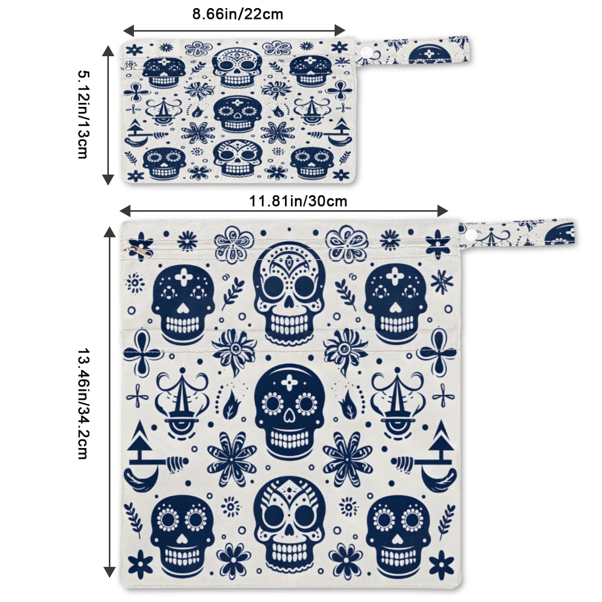 GzLeyigou 2 Pack Wet Bags for Swimsuits, Skull Mandala Waterproof Washable Dirty Clothes Bag Wet Dry Bag with Zipper Pocket Wet Clothes Bag Bathing Suit Workout Bag Wet Swimsuit Bag for Travel Beach