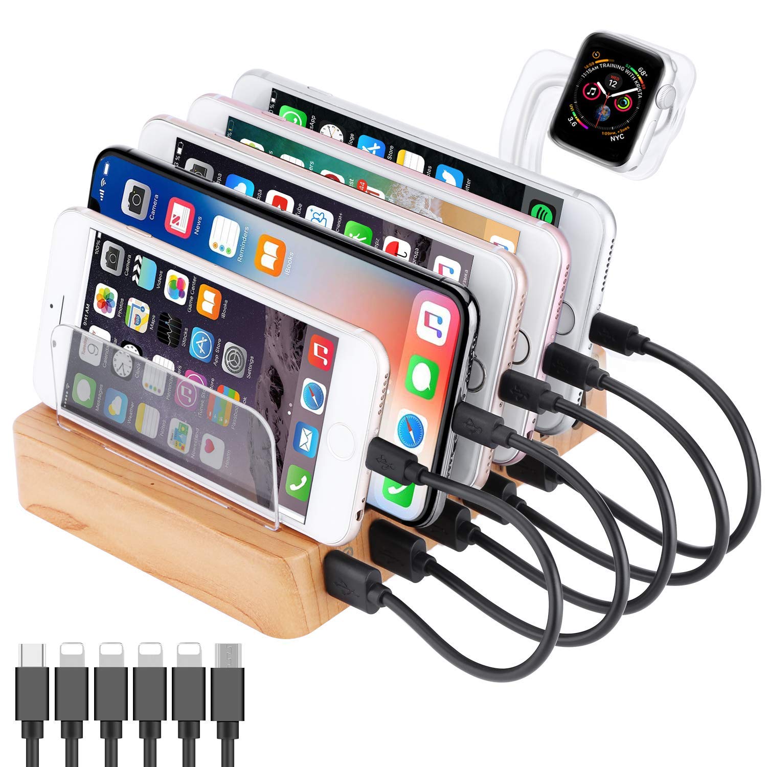 Bolwins 6-Port USB Ladegerät 30W - Mit Netzkabel, Schnellladung Für Bis Zu 6 Geräte, Kompatibel 100-240V (EU Stecker)