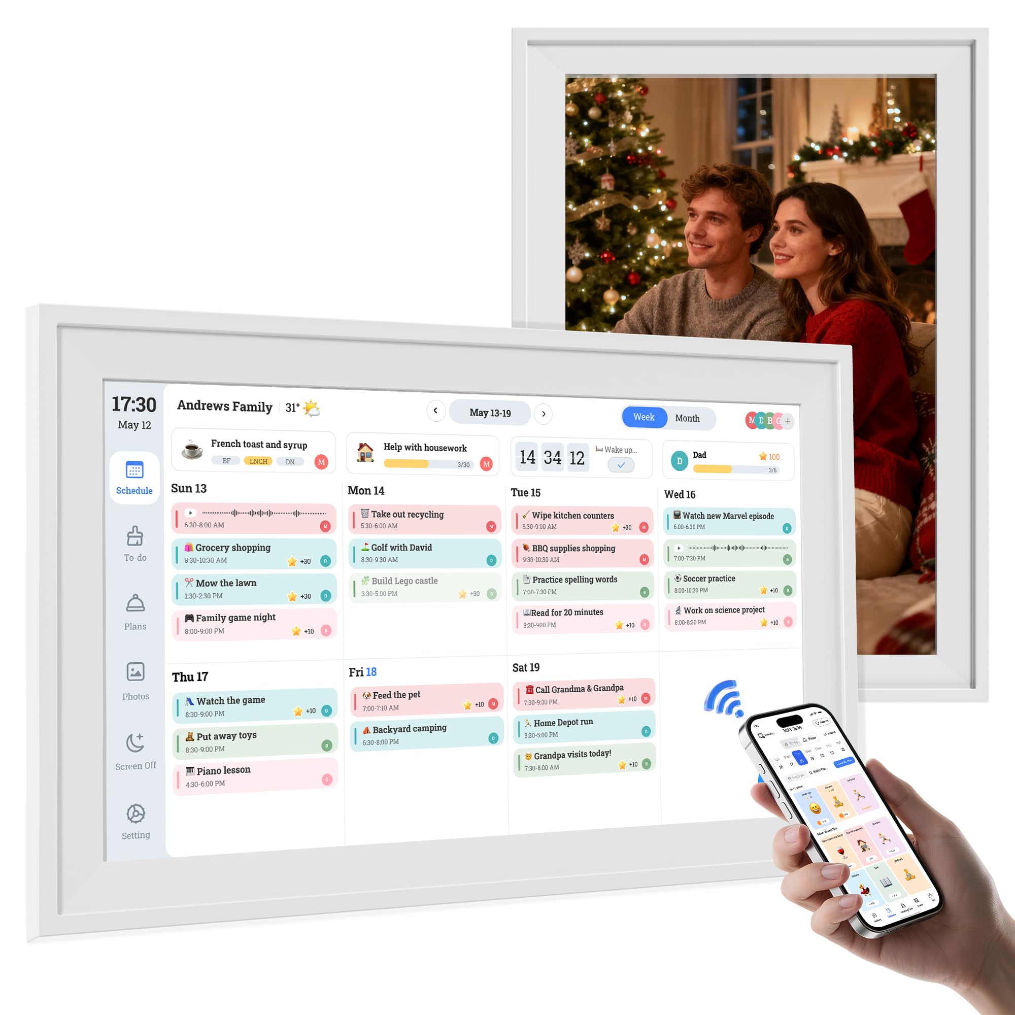 MVOWN 15.6 Inch Digital Calendar Chore Chart 1920 * 1080P Full HD Touchscreen Interactive Display Smart Electronic Calendar for Family Organizer