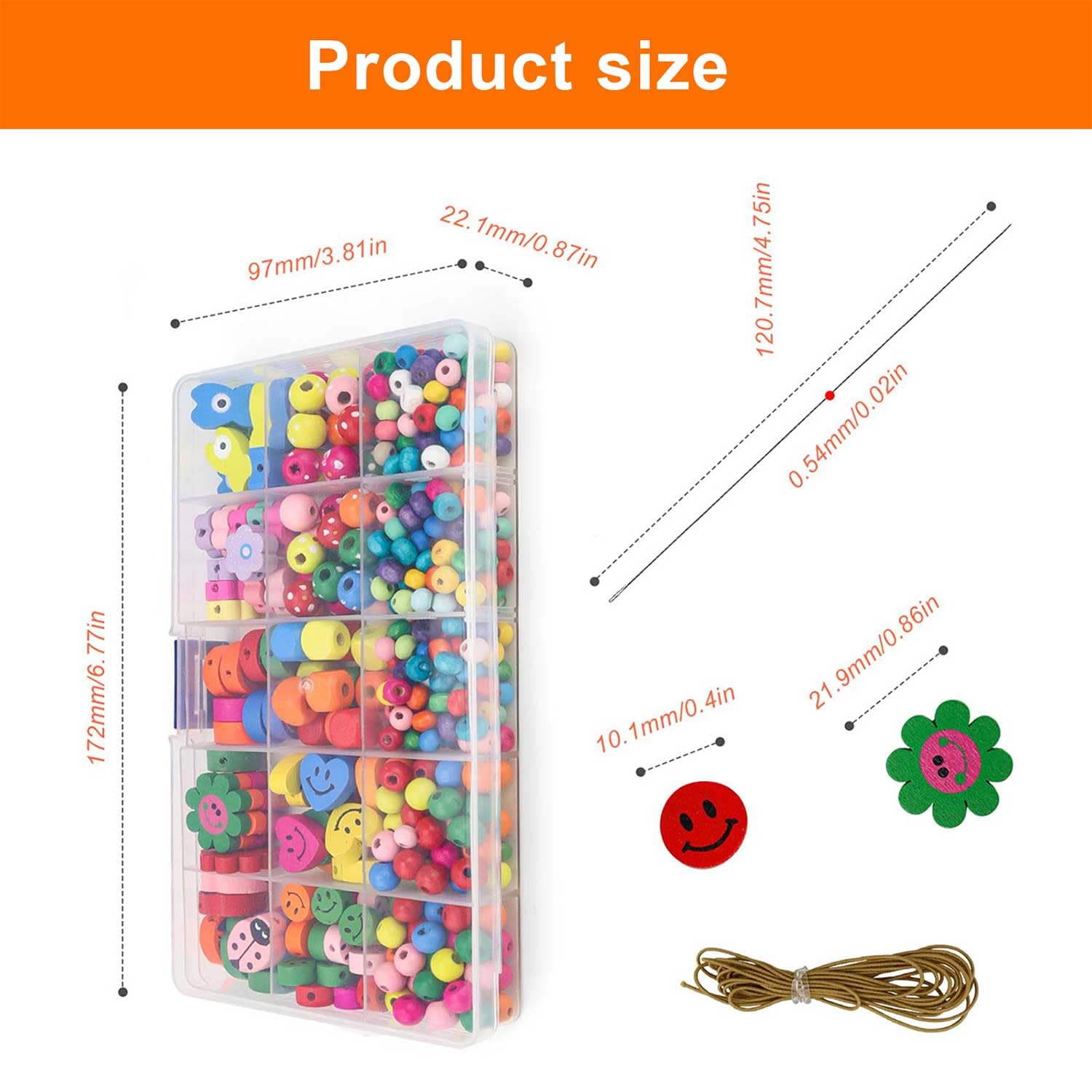 400 Perline In Legno Colorate Con Faccine, Per Braccialetti E Collane, Set Con Ago E Filo, Idee Regalo Per Lavoretti Creativi Bambini E Adulti - 2