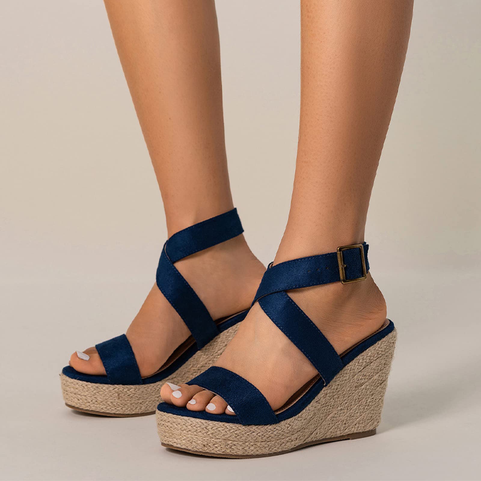 HIONRE Ragazza Zeppe Corda Sandalo Eleganti,Sandali con Cinturino con  Plateau, Sandali con Tacco Alto Antiscivolo, Blu, 38,Sandali Platform Slip  On ...