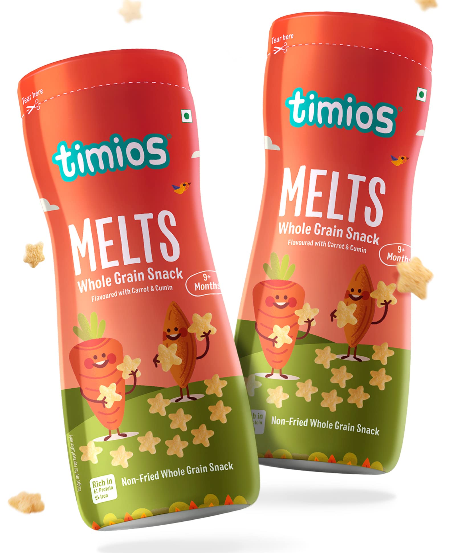 Timios Melts Wholegrain Preservative Free Kids Snacks|Carrot & Cumin| 9+M| Rich in Iron, Fibre & Protein|No Additives, No Maida|Pack of 2|50g Each (B0979BPZ7F) Amazon Price History, Amazon Price Tracker