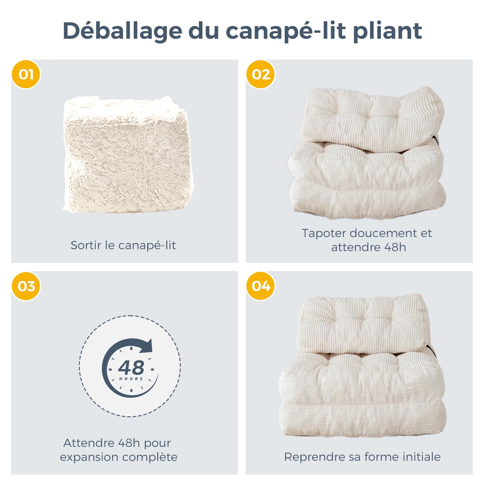 MAXYOYO Canapé-lit pliable et convertible avec oreiller, matelas avec support dorsal, fauteuil-lit portable et confortable pour salon, chambre à coucher, beige
