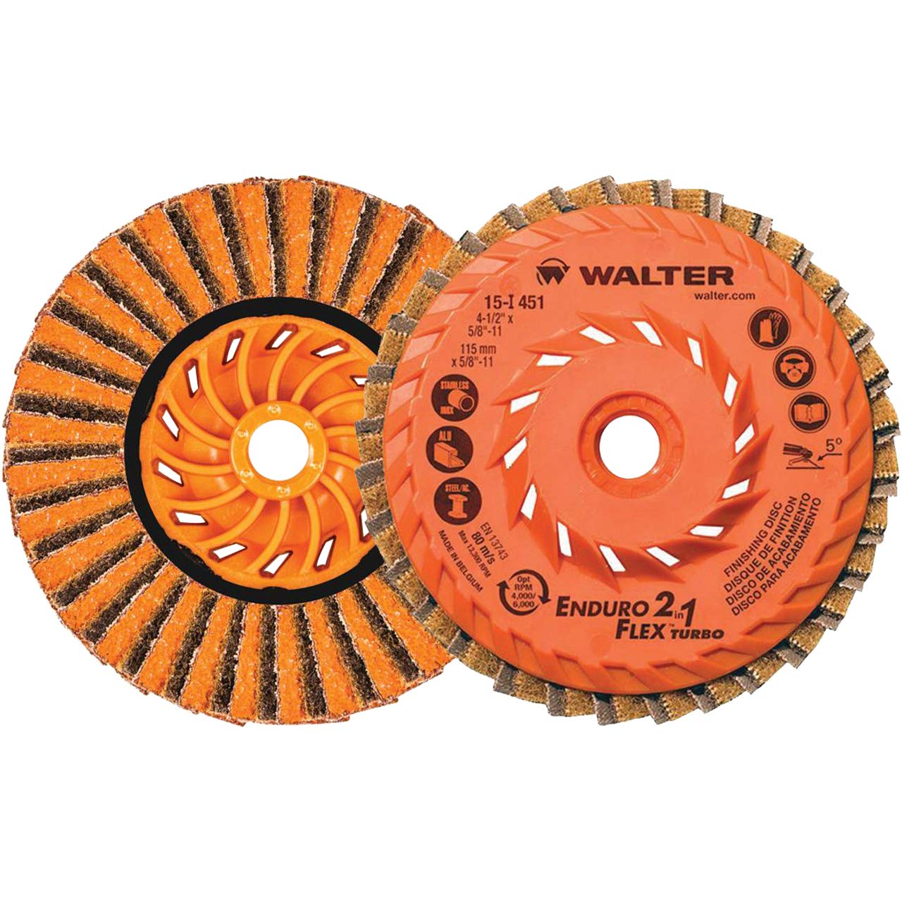 Walter 15I451 4-1/2x5/8-11 Enduro-Flex 2-in-1 Turbo Spin-On Finishing Flap Disc Type 27S, 10 Pack