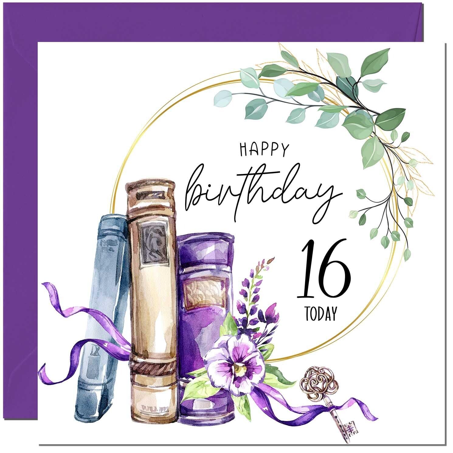 16th Birthday Card for women Floral Watercolour Book Beautiful Birthday Card for 16 Year old teenage Girls Daughter Granddaughter Kids sixteen sixteenth Sister cousin Niece