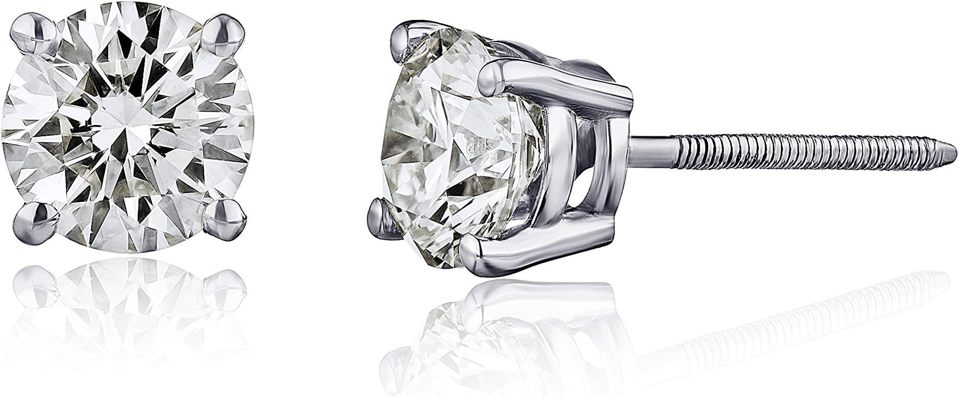 0.20-2.00 cttw Certified PREMIUM NATURAL Diamond Stud Earrings for Women 14 Karat Gold Earrings 4 Prong Setting with Screw Back Studs Fine Jewelry (J-K Color, I1-I2 Clarity)