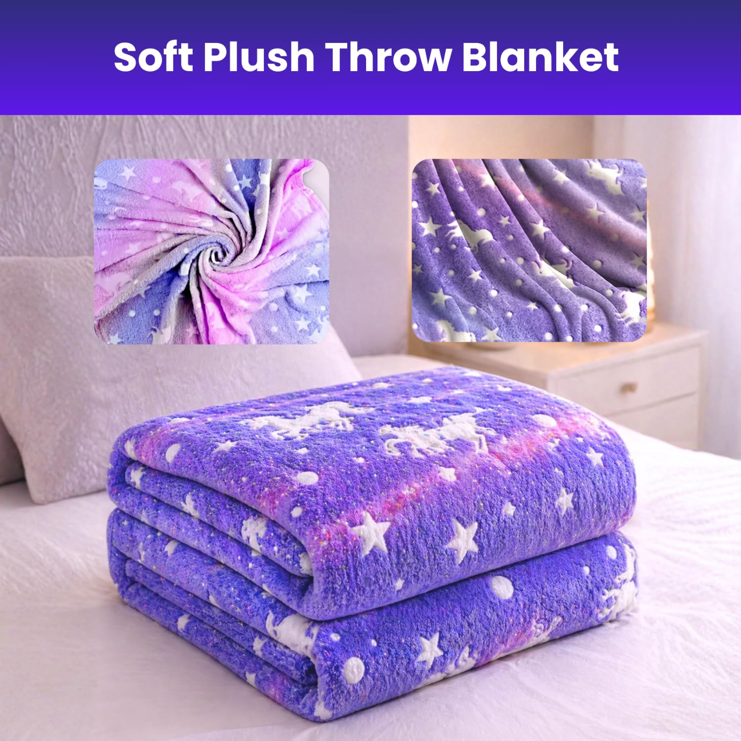 Glow in the Dark Kids Blanket - Magical Unicorn Design -8