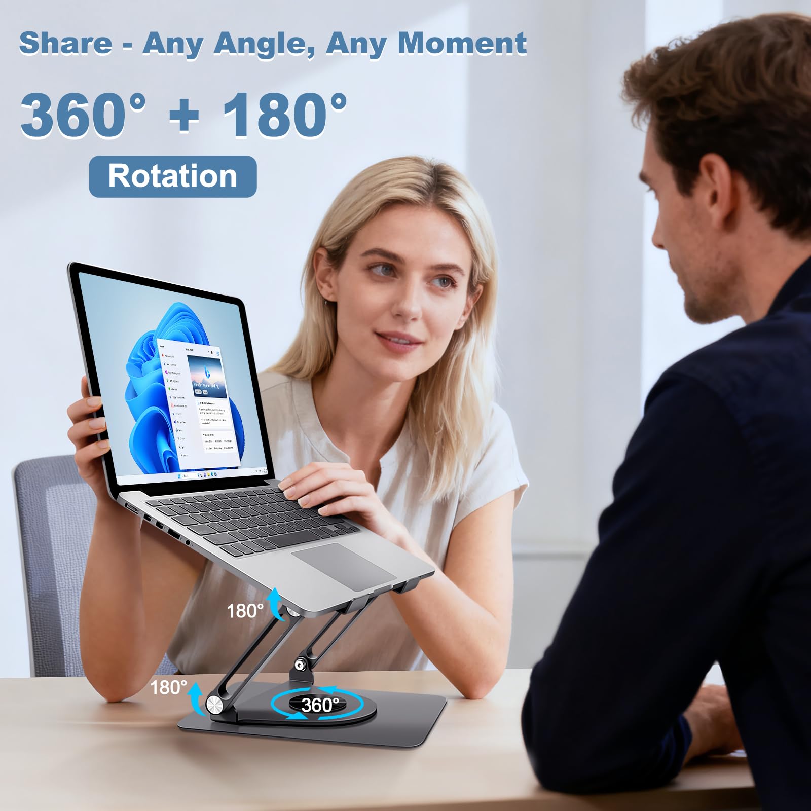 ICARE Stojak na Laptopa z Magnetyczną Chłodnicą do Laptopa RGB, Obracany o 360°, Nośność 10 kg i Cichy 18 dB, Uchwyt do Laptopów i Tabletów do 16", Szary Metaliczny