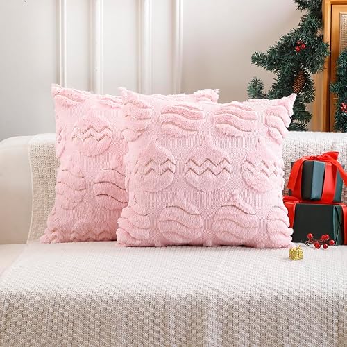 Miniatura 7 de Juego de 2 fundas de cojín de Navidad de 18x18 pulgadas, decoraciones de invierno para exteriores de estilo bohemio de piel sintética, suaves