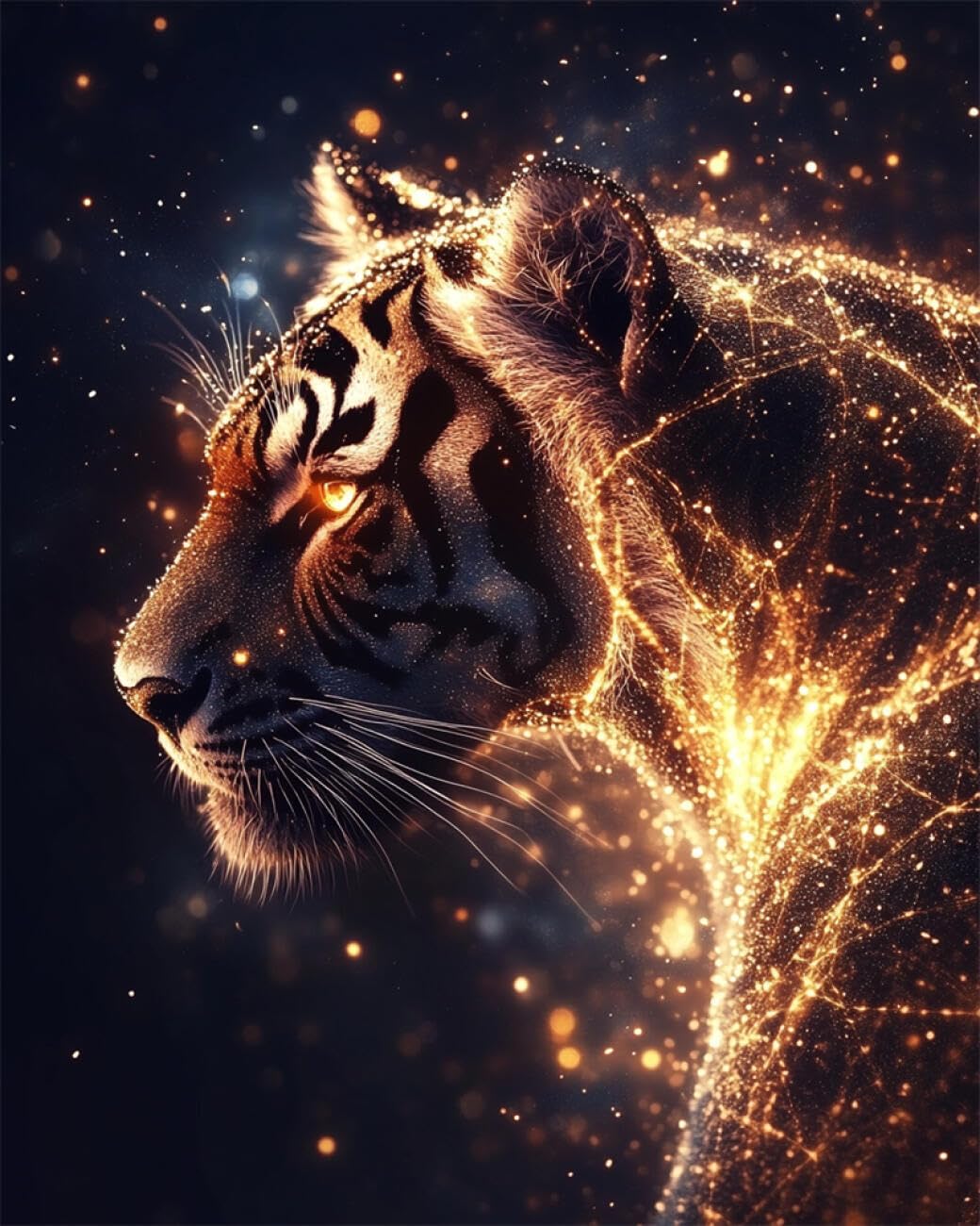 RKFLGEW DIY Seed Bead Embroidery Kits Starry Sky and Tiger 40x50cm