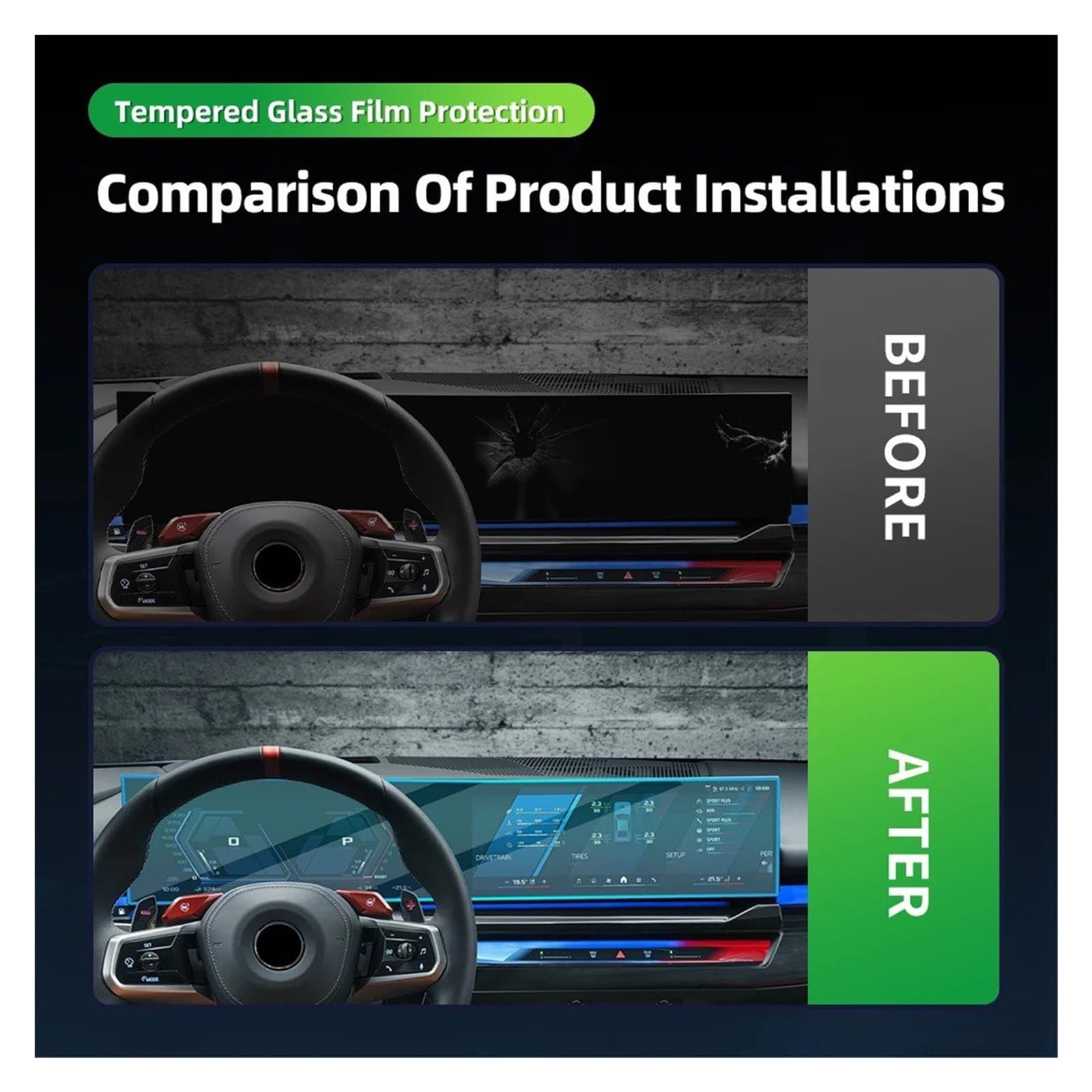 Protector de Pantalla para navegador de Coche BMW Serie 5 G60 2 en 1, Protector de Pantalla de Cristal Templado para Consola Central, Pantalla de navegación GPS y salpicadero.