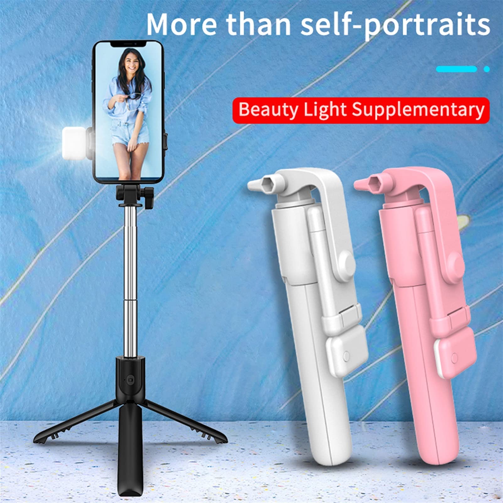 SCRUBY Bastone per selfie per telefono, regolabile, pieghevole, estensibile, monopiede con telecomando wireless Bluetooth (nero)