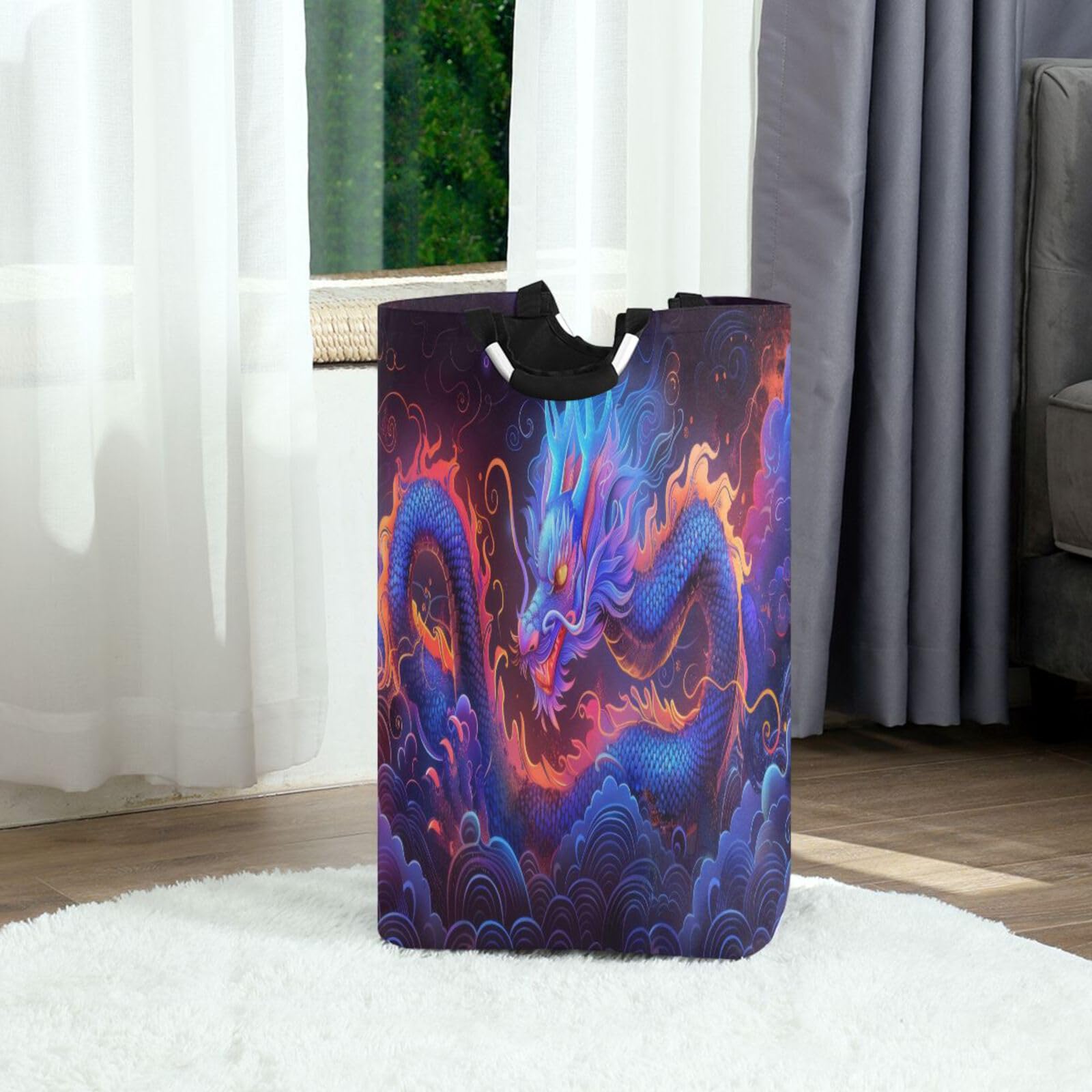 Jihqo Laundry Hamper Basket Cloud Dragon Collapsible Nursery Storage Bin Waterproof Clothing Baskets for Home Bedroom Bathroom Washing Room