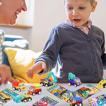 Valentines Day Gifts for Kids, 32 Pack Trucks Cards with Construction Vehicles, Pull Back Cars Sets Exchange Cards for Classroom School Party Favors