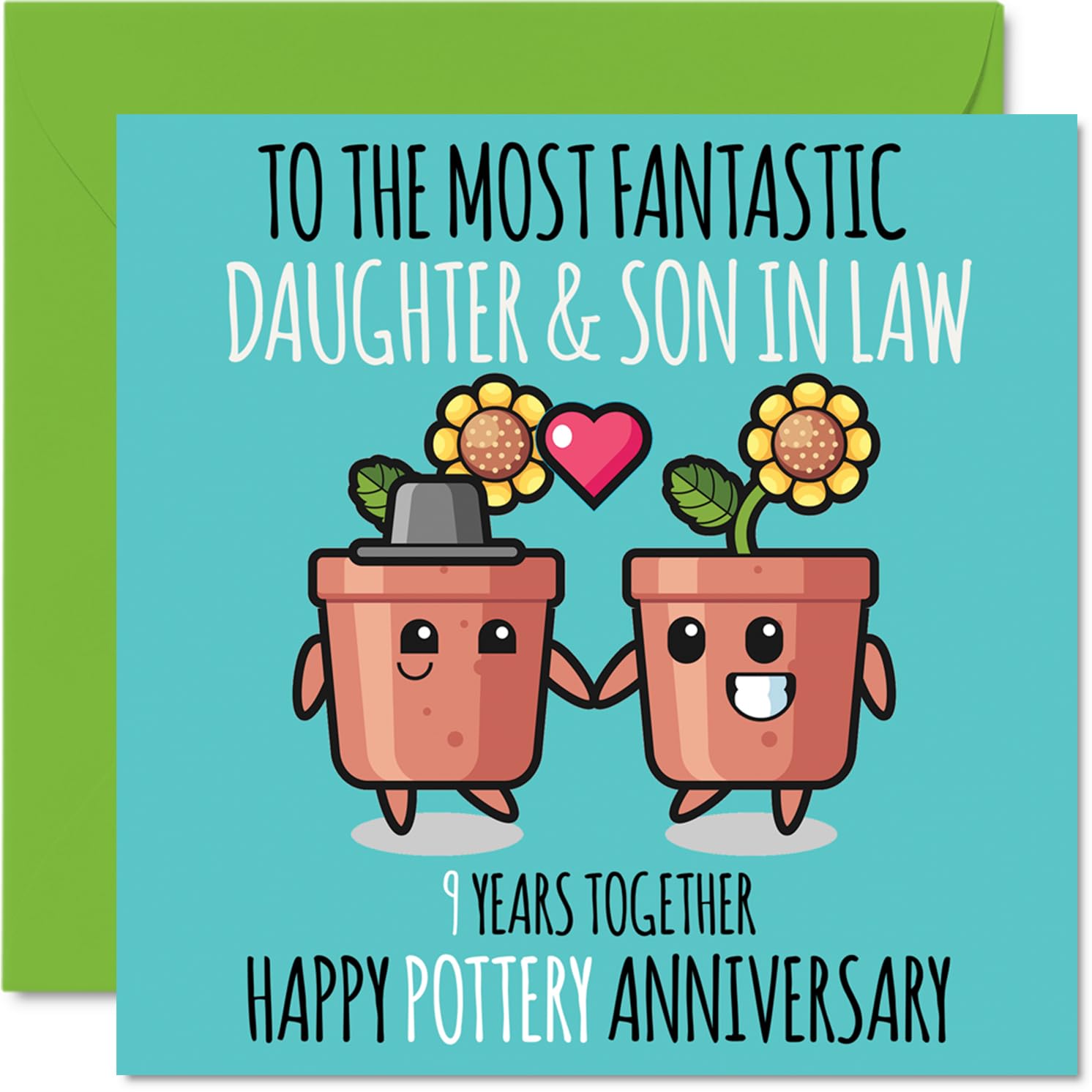 Cute Pottery Anniversary Card for Daughter & Son In Law - 9 Years Together - Happy 9th Wedding Anniversary Cards for Son In Law Daughter, 145mm Greeting Cards Anniversaries