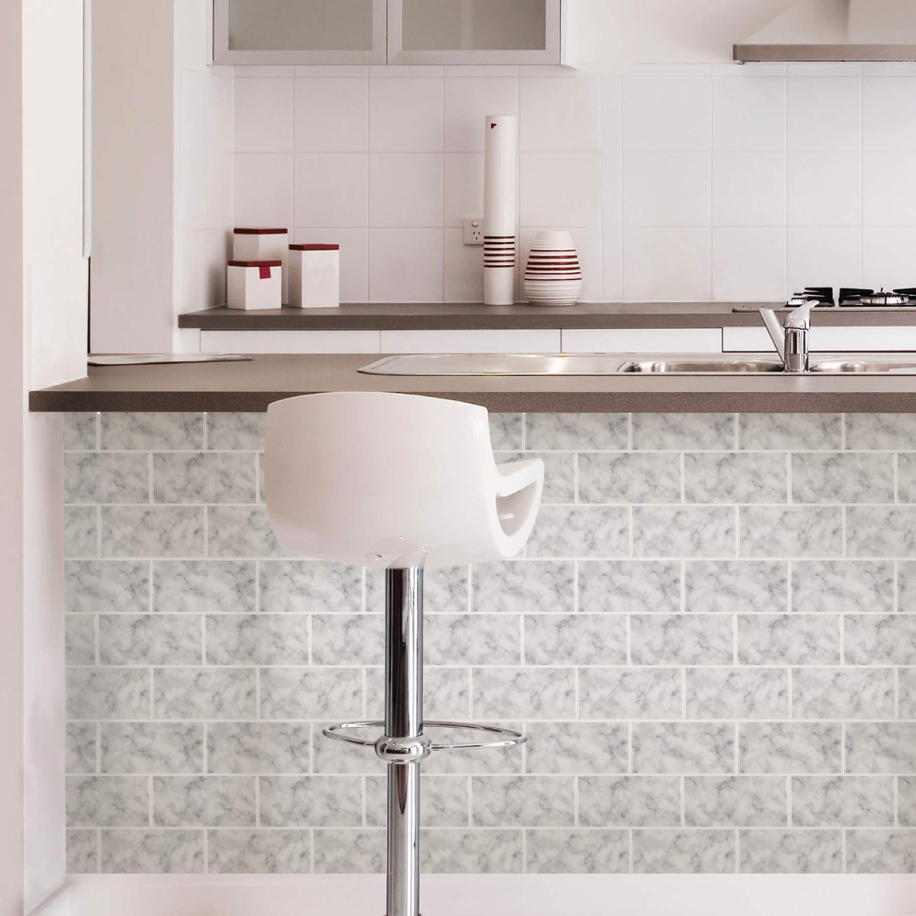 In Home NH2954 Subway Carrara Peel & Stick Backsplash Tiles, White, 4 Piece - Image 4