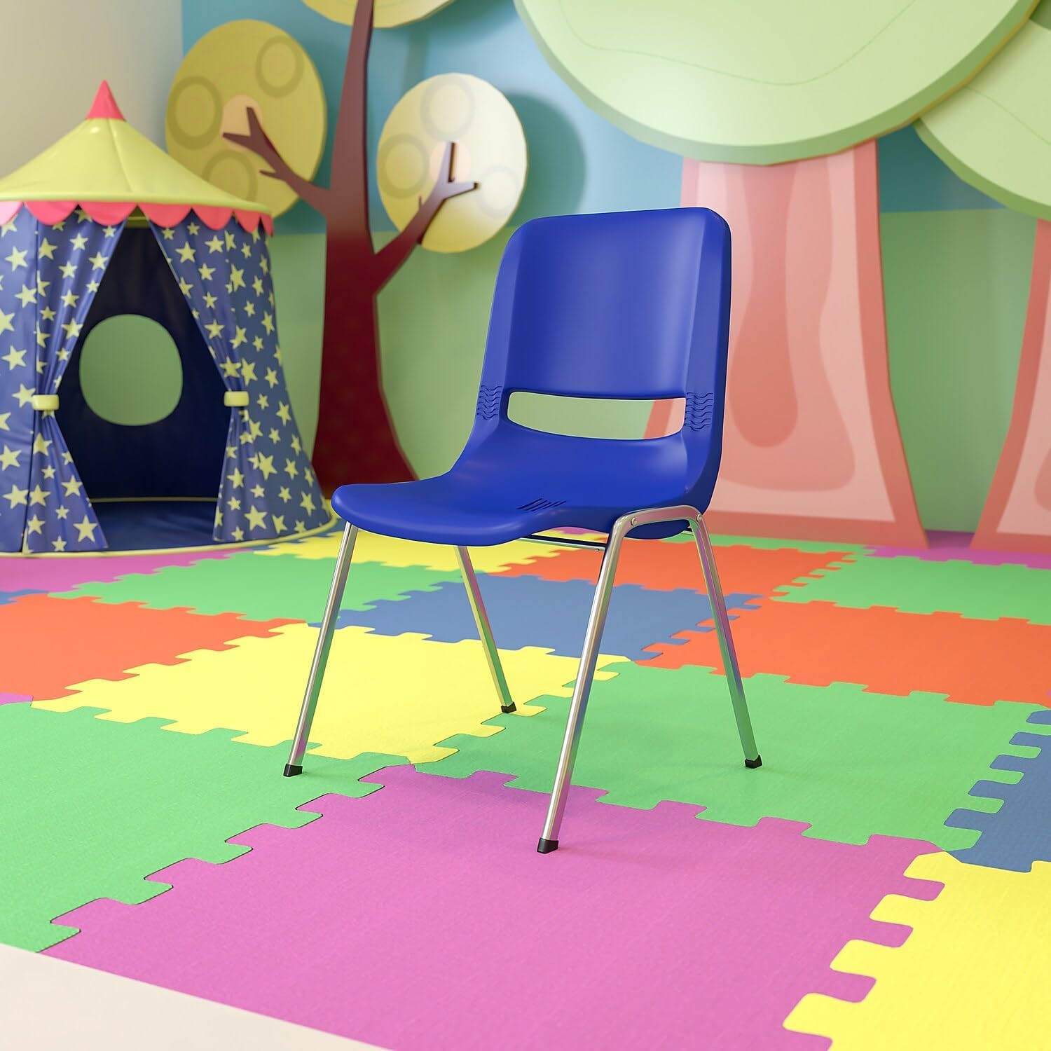 Flash Furniture HERCULES Series 880 lb. Capacity Navy Ergonomic Shell Stack Chair with Chrome Frame and 18'' Seat Height