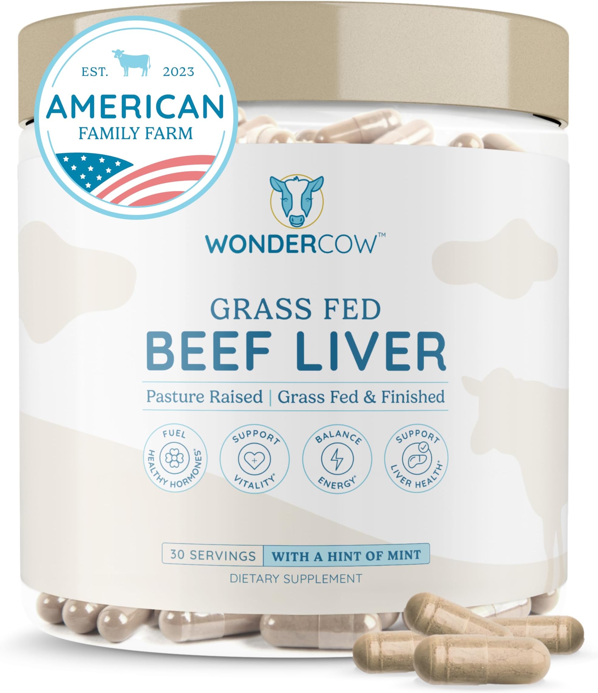 - WONDERCOW Beef Liver Capsules Grass Fed Supplement - Desiccated & Natural Source of Protein, Iron, Vitamins A & B- Boosts Energy and Immunity | USA Grown, Non-GMO, Gluten Free