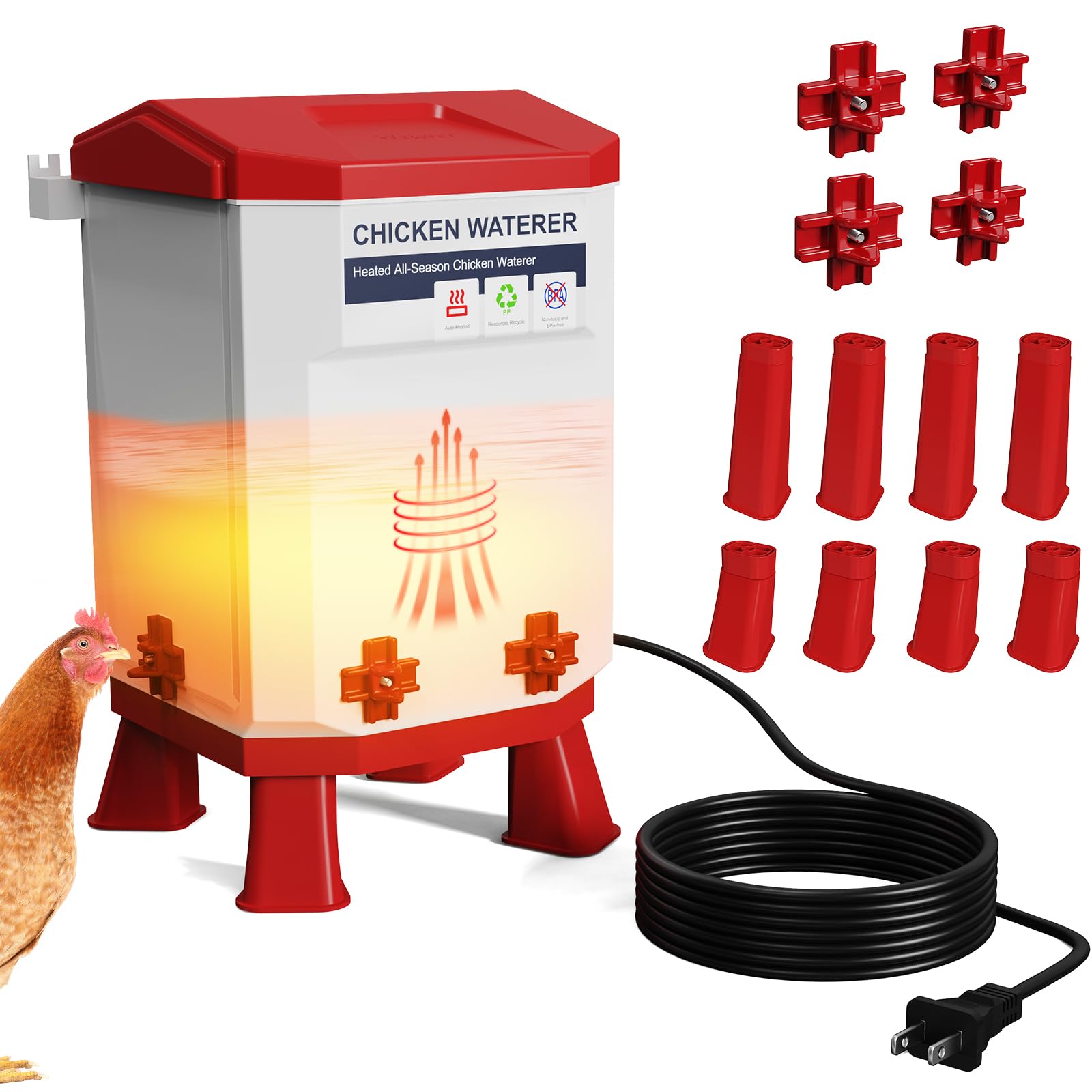 Abreuvoir à poulet résistant au gel avec pieds et chauffe-eau hiver 7L