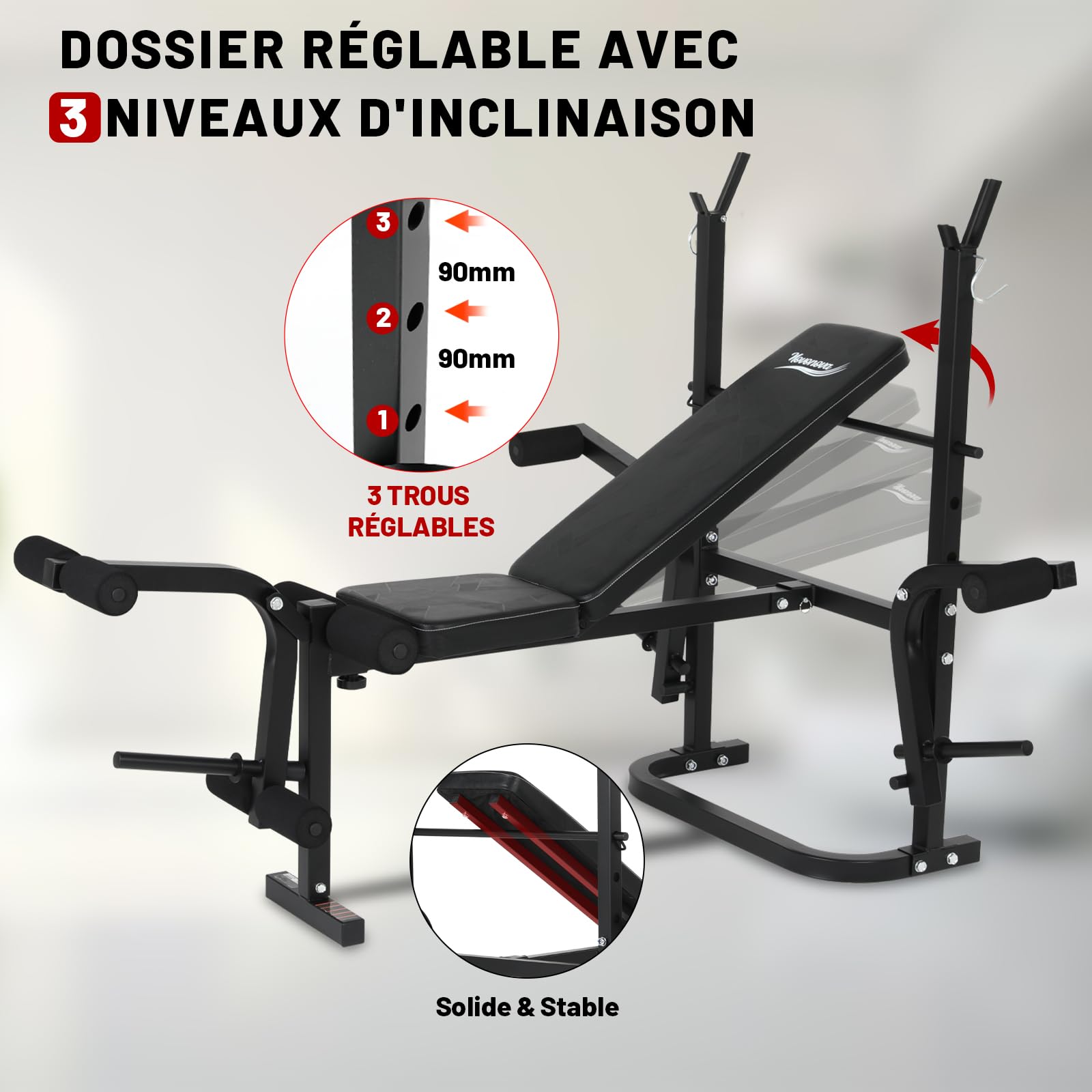 Banc de Musculation Complet Multifonction-Extension Jambe&Butterfly&Banc de Musculation Pliable&Support pour Haltères, Banc Musculation Complet/Banc Developper Coucher Fitness Pliable