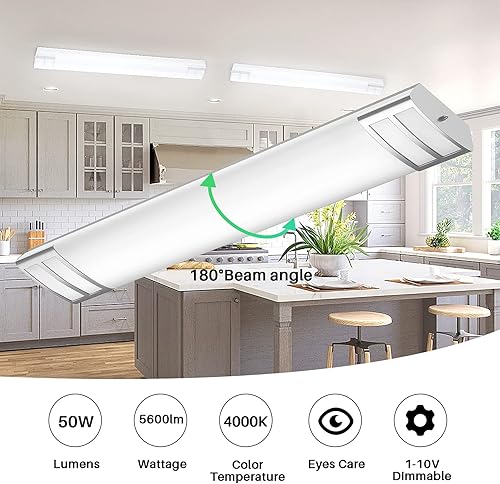 Miniatura 4 de FAITHSAIL Luminarias LED Regulables de Cocina de Montaje al Ras de 4 Pies, 50W 5600lm, Regulable 1-10V, 4000K, Accesorios de Iluminación LED de