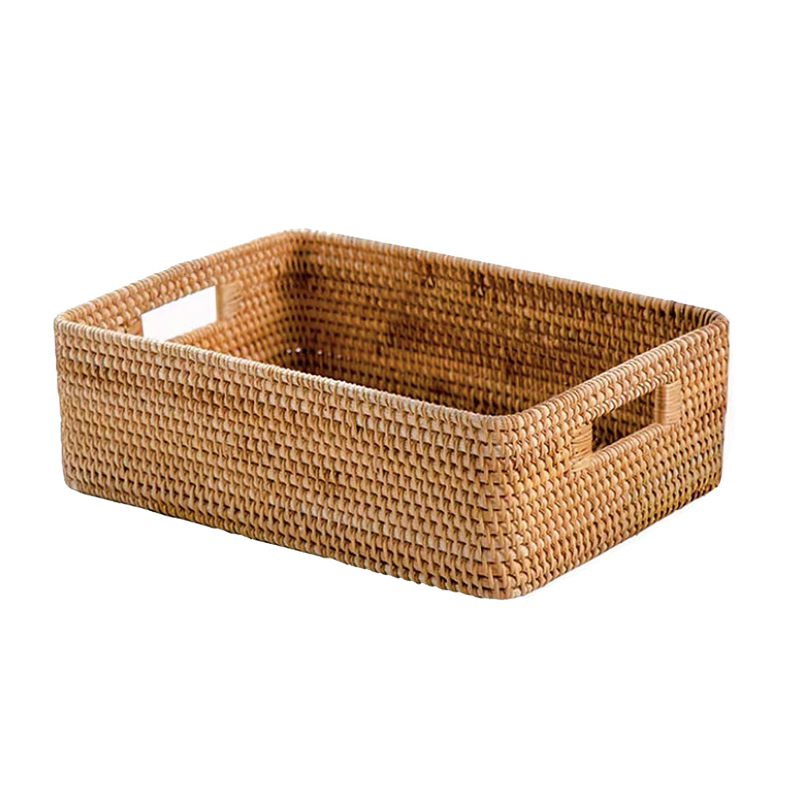 Canastas de almacenamiento de ratán, cesta de mimbre apilable con asas, contenedor organizador de estantes, para sala de estar, baño, cocina, estantes (33 x 23 x 11 cm)