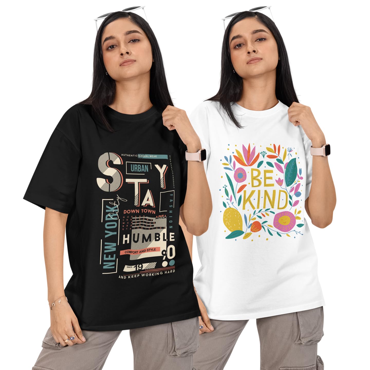100% Pure Cotton Oversized Loose Fit Drop Shoulder Tshirt for Women Combo Pack of 2-image-9