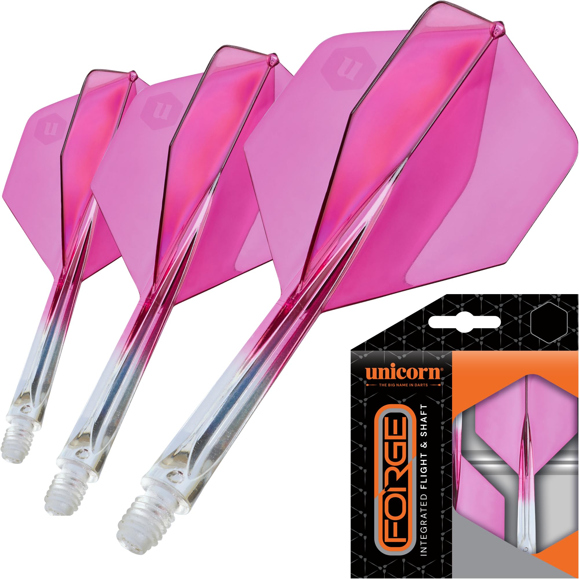 Unicorn Forge Integrated Dart Flights & Shafts - Medium Length for Smooth Throws, Reliable Accuracy & All-Round Control - Integrated Flight System - Clear & Pink — image 1