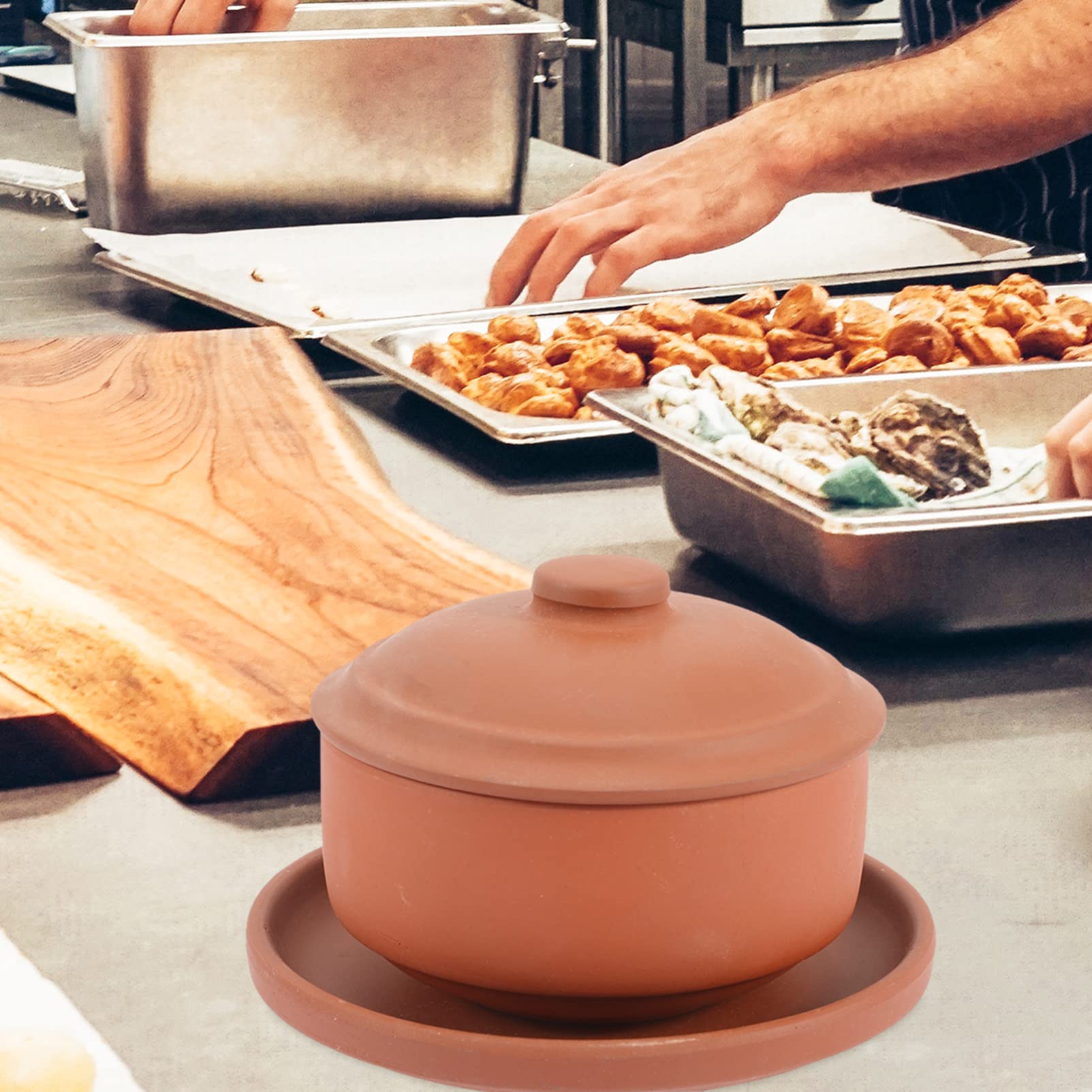Cabilock Bol à Riz en Poterie Couvercle, Bol à Cuisson la Vapeur Multifonction, Style Ancien, Cuisine et Table