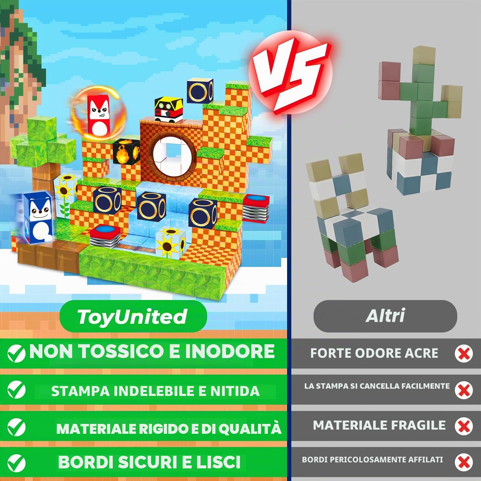 ToyUnited Blocchi magnetici, 100 blocchi magnetici, gioco di costruzione STEM Montessori giocattoli sensoriali per bambini ragazzi ragazze età 3 4 5 6 7 8 9 10+ regali di compleanno per vacanze