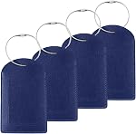 4 Pack Luggage Tag, PU Leather Suitcase Tags, Travel Tags for Luggage | with Name ID Card, Privacy Protection Luggage Tags, Lightweight & Water-Repellent, Sturdy Stainless Steel Loop