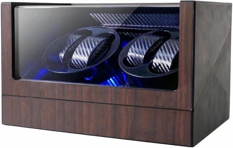 Oryx Watch Winders for 4 Automatic Watches, Automatic Watch Winder Box | Watch Spinner for Rolex with Blue Light, Battery or USB-C Powered, Present for Men and Women, Quiet Mabuchi Motor