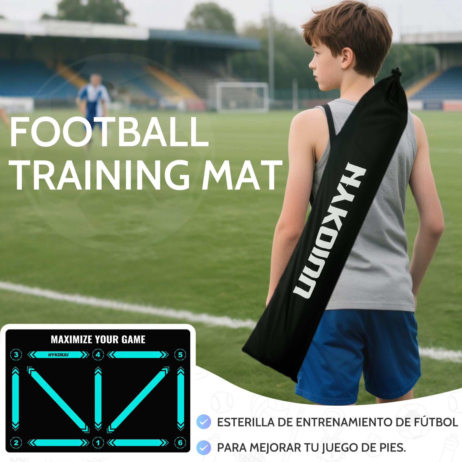 Alfombra Entrenamiento Futbol con Video de Entrenamiento Didáctico Alfombra Futbol Entrenamiento Profesional – Tapete De Entrenamiento De Pasos, Manta De Campo De Esquinay Tapete De Fútbol
