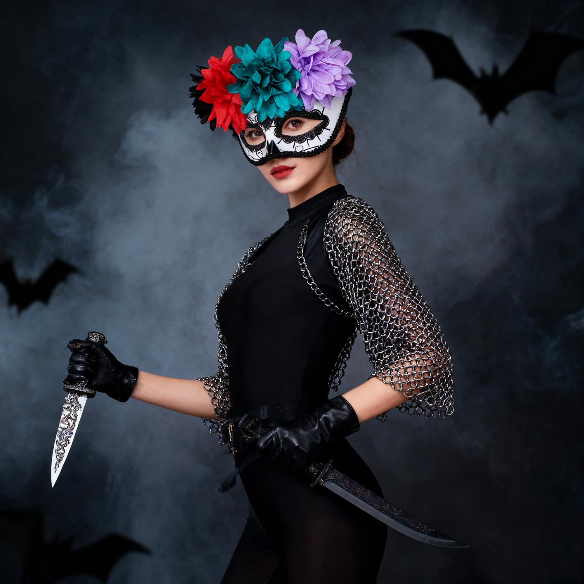 GREUS Sugar Skull Mask Women Mexican Day of the Dead Mask Flower Masquerade Masks for Halloween Costume Cosplay Party