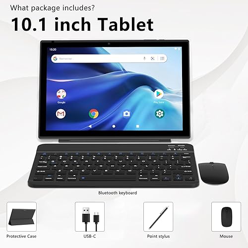 Vista 5 de Tableta Android de 10 pulgadas 2 en 1 con funda para teclado, lápiz capacitivo, 12 GB de RAM 128 GB ROM 1 TB expandir, PC de CPU de cuatro núcleos
