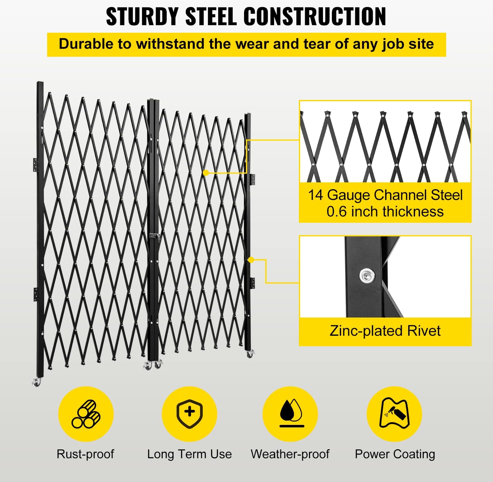 VEVOR Double Folding Security Gate, 6-1/2’ H x 12’ W Folding Door Gate, Steel Accordion Security Gate, Flexible Expanding Security Gate, 360° Rolling Barricade Gate, Scissor Gate or Door with Keys