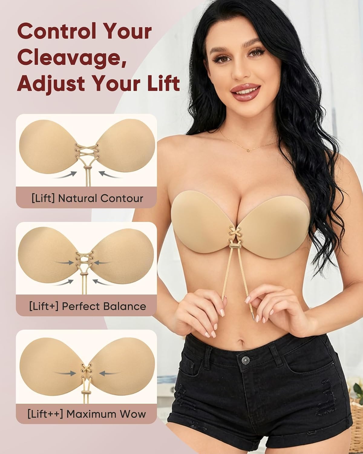 Push Up Sticky Bra Thick Padded Backless Strapless Adjustable Bra