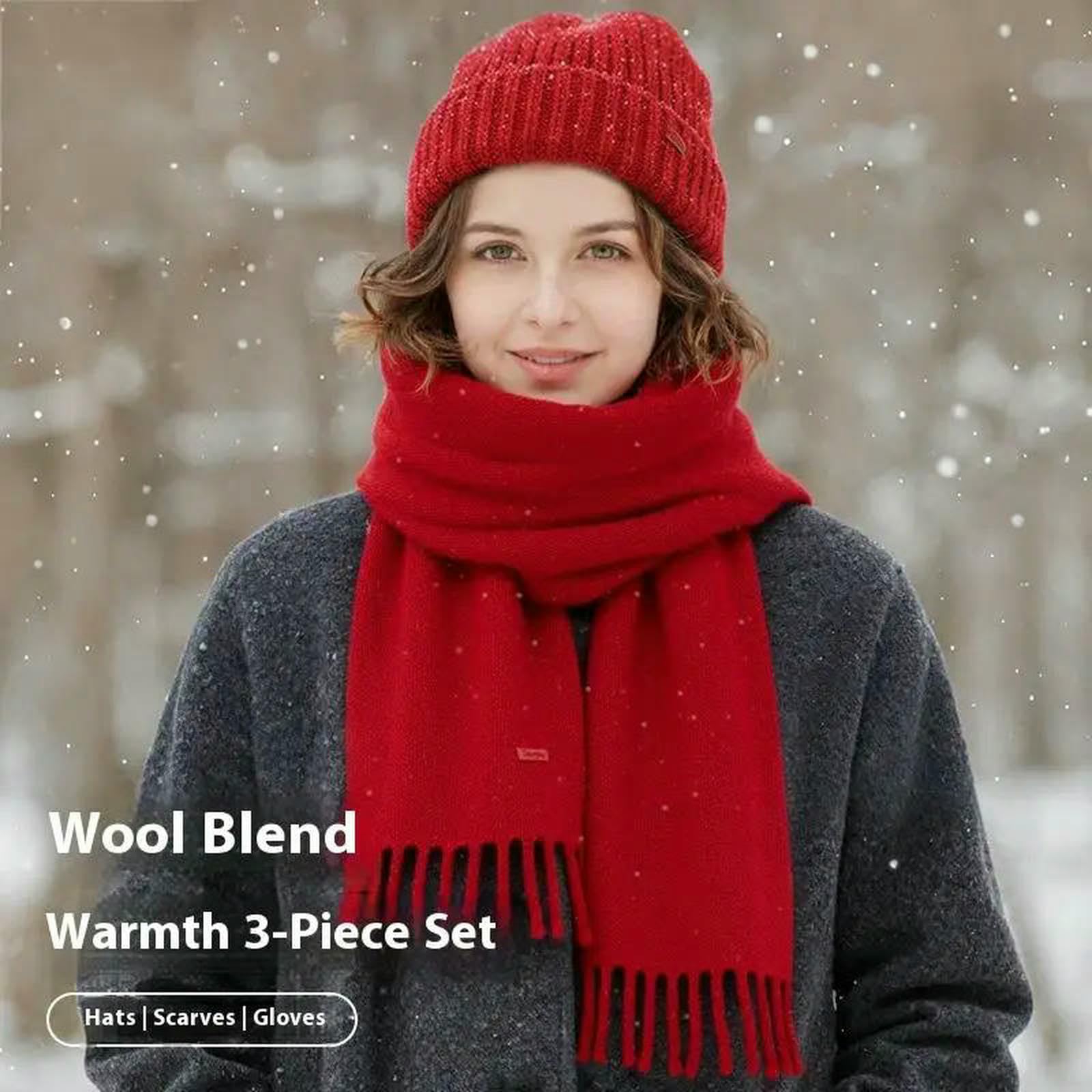Mütze,Schal & Handschuh-Sets 3-teiliges Set Für Damen, Winter-strickmütze, Schal, Handschuhe, Kombination, Bequemes, Weiches, Lässiges, Warmes Mützen-Set, Winddichtes Outdoor-REIT-Set-grau