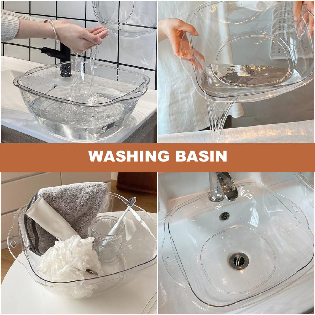 Homoyoyo Lavabo de Plástico Transparente Multipropósito y Resistente para Salón y Hogar, Adecuado para Limpieza Facial y Cuidado Personal Diario