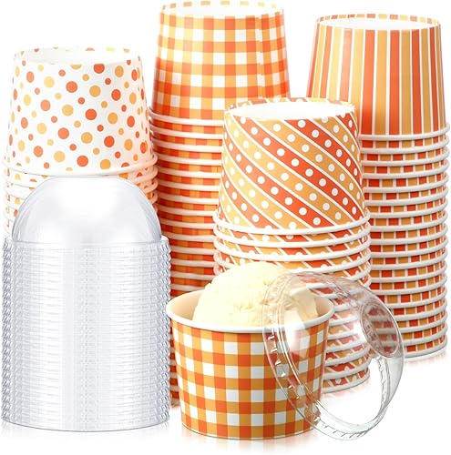 Nosiny Paquete de 120 tazas de helado de otoño de 9 onzas con tapas, cuencos de helado de Acción de Gracias, cuencos de papel desechables para sopa,