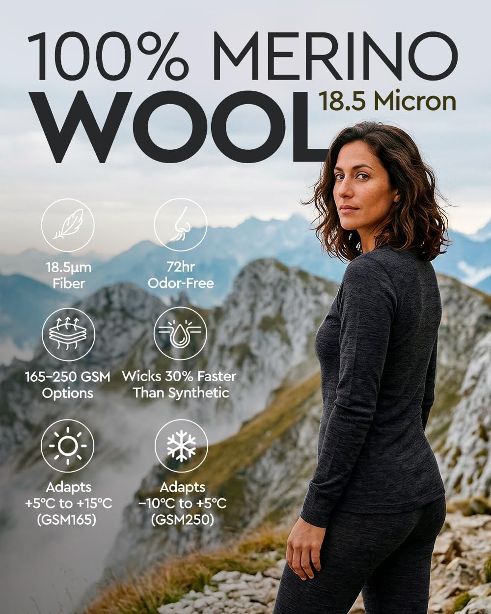 MERINNOVATION Merino Wool Base Layer Set for Women 100% Merino Wool Thermal Underwear Sets Lite - Midweight Top Tank Bottom