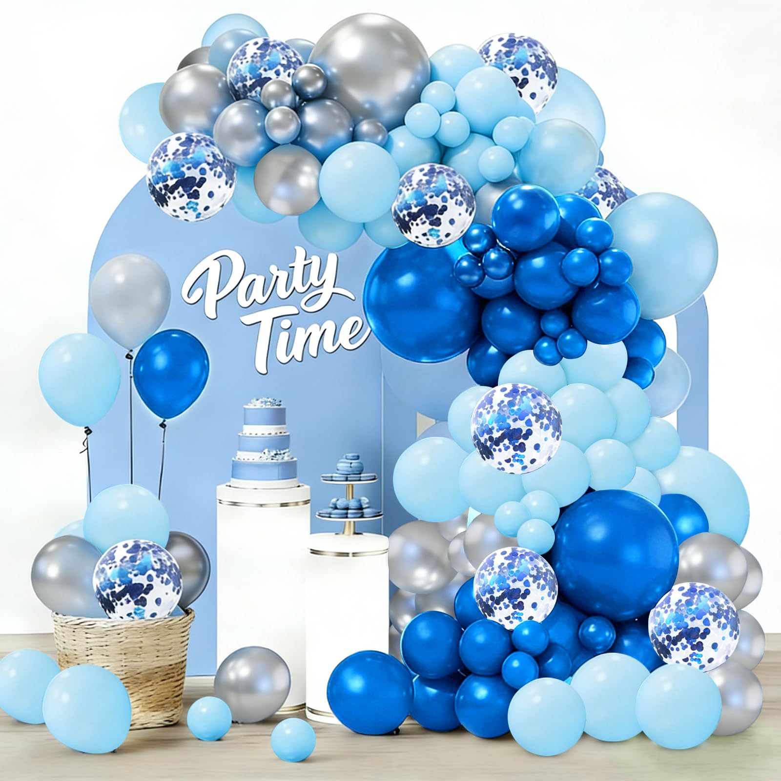 Blue Silver Balloon Arch Kit, Confetti Balloons, 101Pcs 18 12 10 5 Inch Different Sizes Balloon Garland, Latex Balloons, Perfect for Baby Shower, Birthday, Gender Reveal, Wedding Decorations