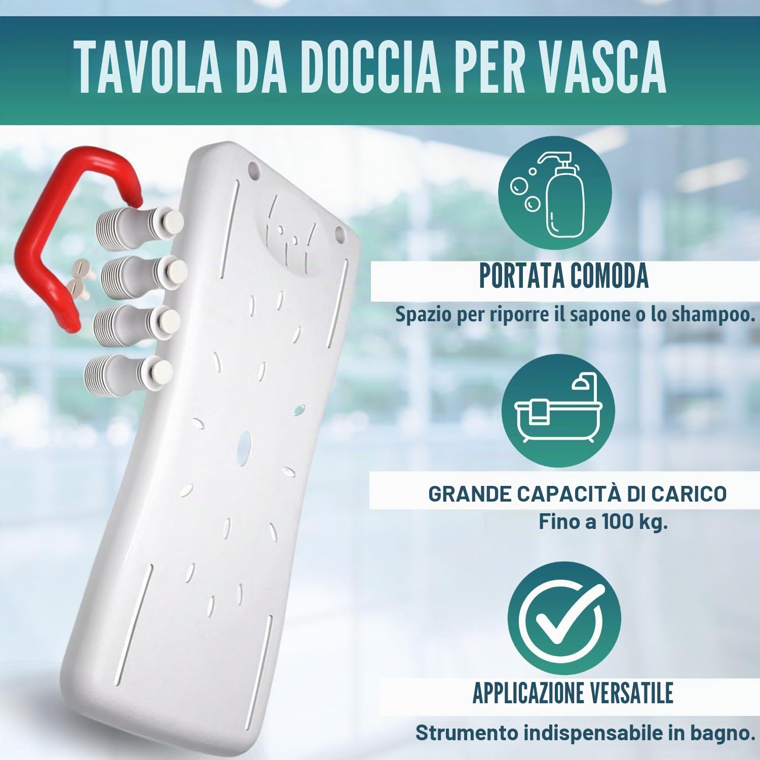OrtoPrime - Sedile per vasca da bagno, antiscivolo, per adulti, regolabile, facile da trasportare, con manico di sicurezza, comodo e sicuro
