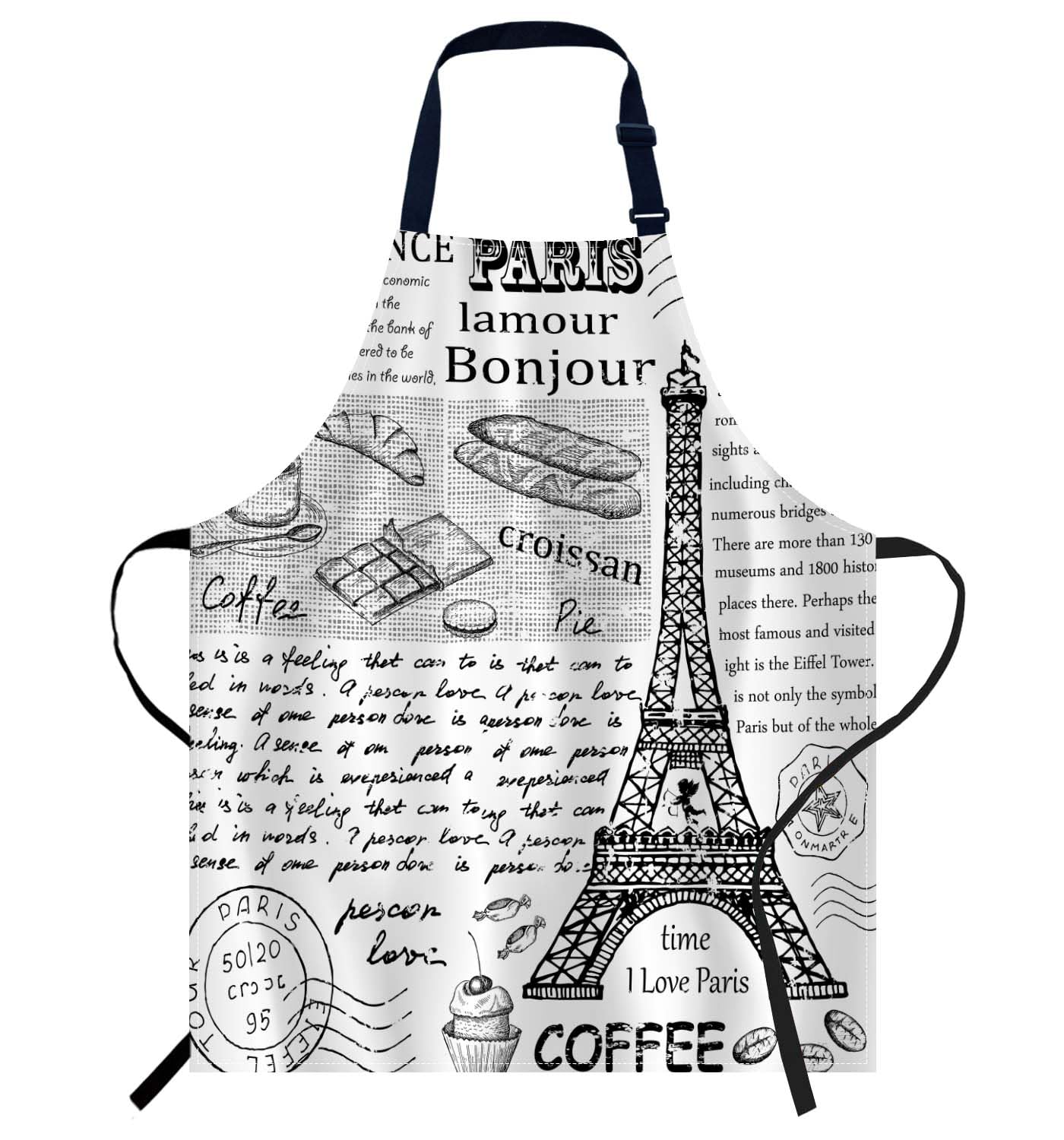 Smooffly Retro Postcard with Eiffel Tower in Paris Apron,Adjustable Neck Bib Apron for Men Women,Suitable for Kitchen Cooking Waitress Chef Apron